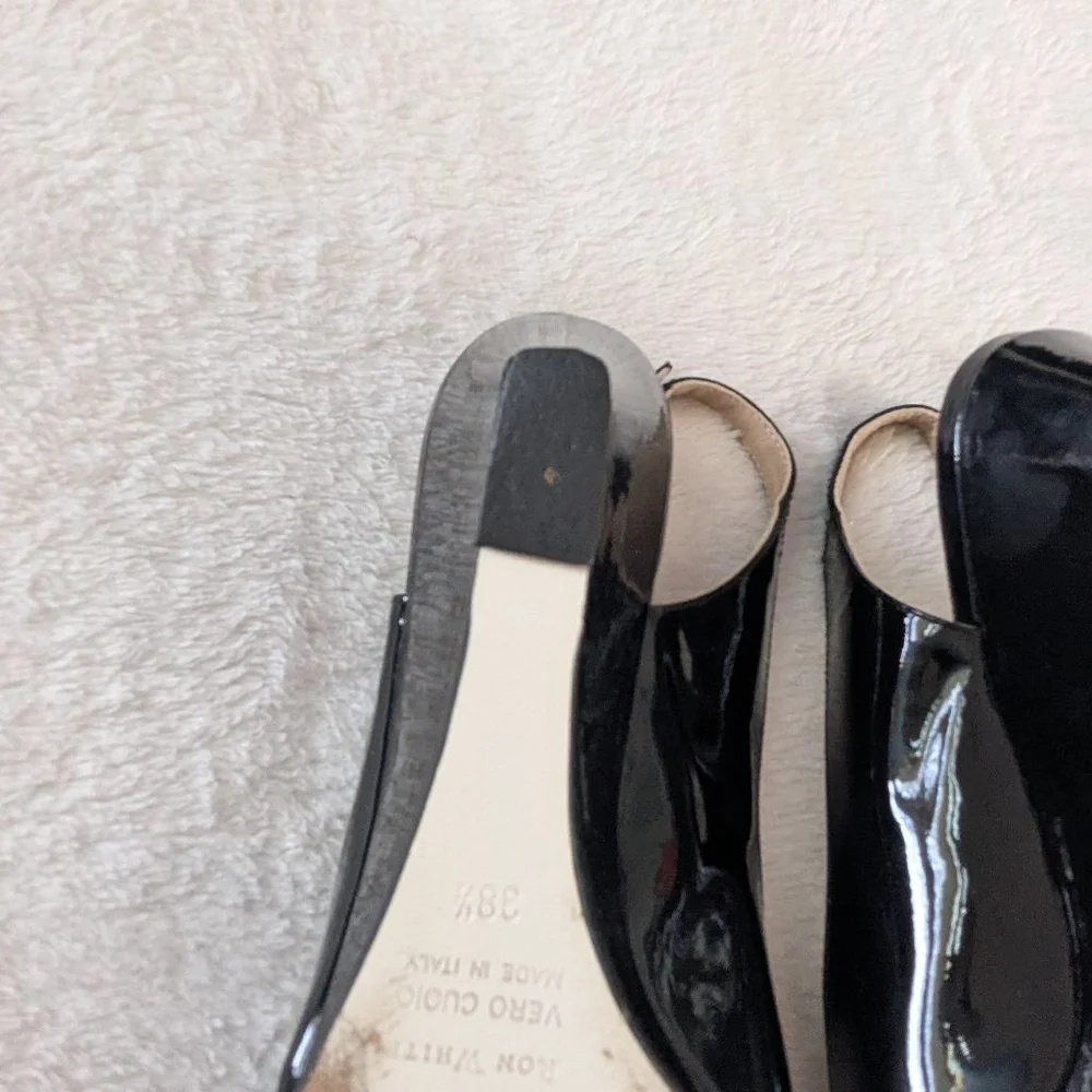 Ron White Black Patent Leather Slingback Wedge Heels Size 8
